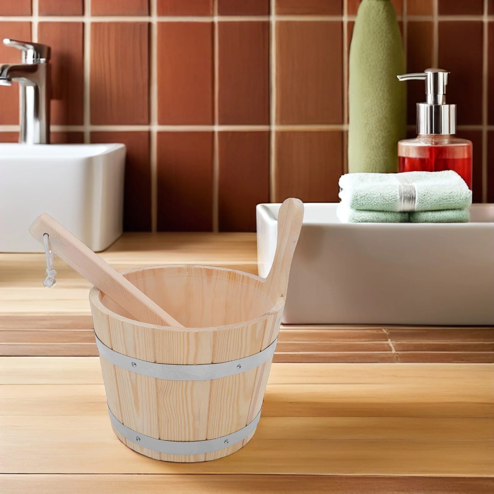 

1Set 5L Wooden Sauna Bucket with Ladle Large Capacity Bath Scoop for Spa Steam Room Relaxation Ergonomic Handle Bathroom Decor