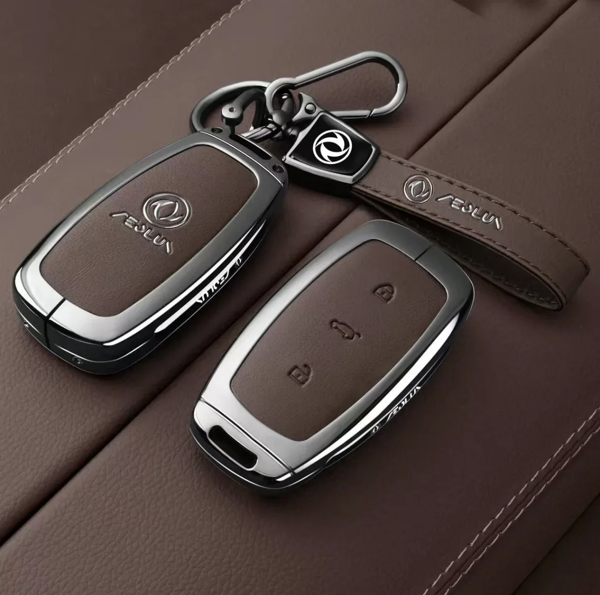 Car Zinc Alloy Leather Remote Control Fob Key Case Cover Holder Chain For Dongfeng AEOLUS L8 2026 Accessories