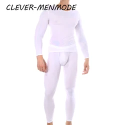 Men's Long Johns Thermal Underwear Bulge Pouch Keep Warm Pants Breathable Male Casual Autumn Winter Sleepwear Pajamas Set 2pcs