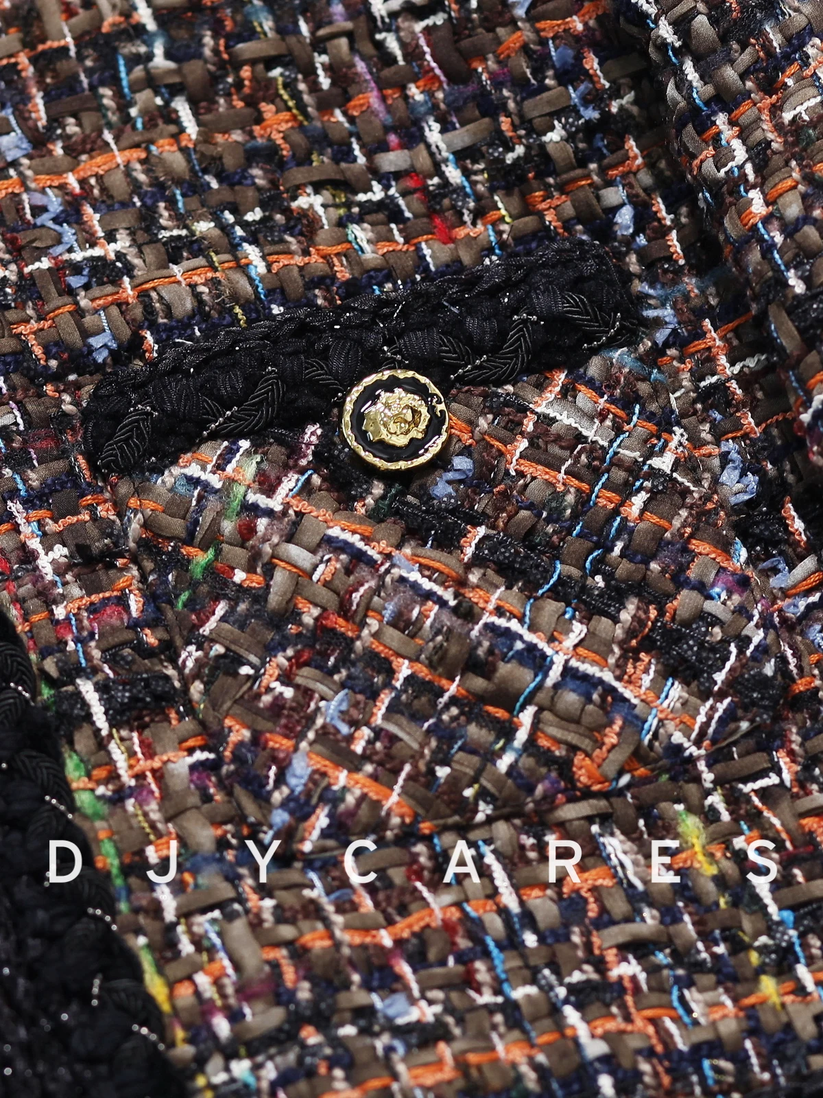 معطف صوفي منسوج منقوش بلونين فاخر جديد مع قماش صوفي خشن، جزء علوي