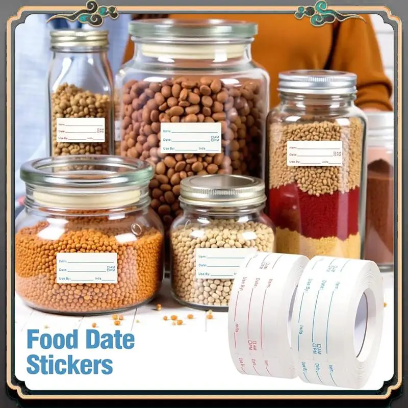 Reliable-4 Rolls 2000Pieces Removable Freezer Labels, 1 X 2Inch Food Date Stickers Food Date Labels Refrigerator Food Labels