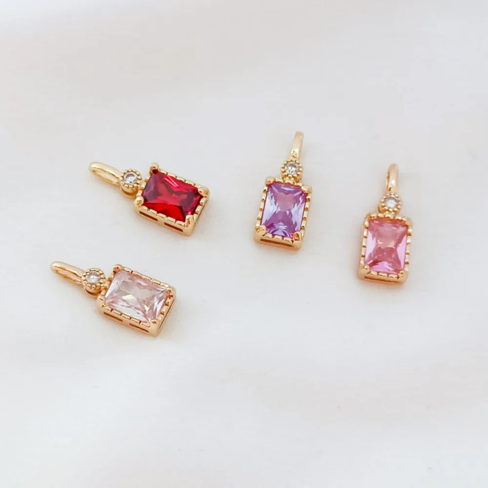 

14K Gold-plated Rectangular Colored Zircon Pendant, Retro Style Bracelet, Necklace Pendant, DIY Accessory