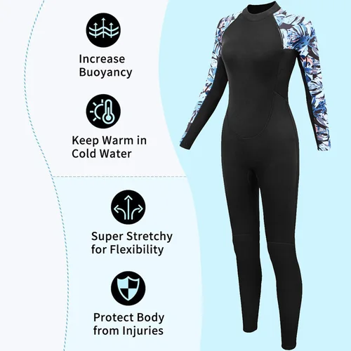 Imagen 2 del producto Traje de neopreno de 3mm para mujer, traje de buceo de una pieza de manga larga, traje de baño para mantener el calor, surf, buceo, kayak, apnea, natación