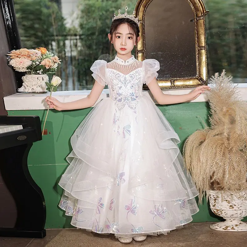 Girls' Dress2025New High-End Children's Little Girl Flower Girl Birthday Princess Little Girl Host Performance Costume