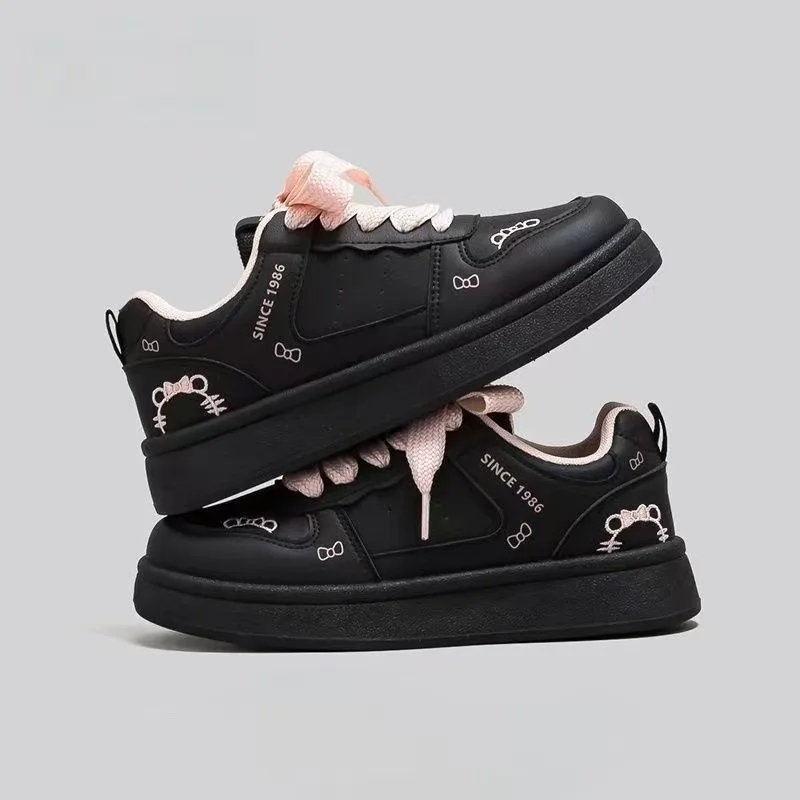 

real pictures 2026 spring new Sanrio hello kitty caroon cute bow lovely plus size man women girls black Leisure fashion flats