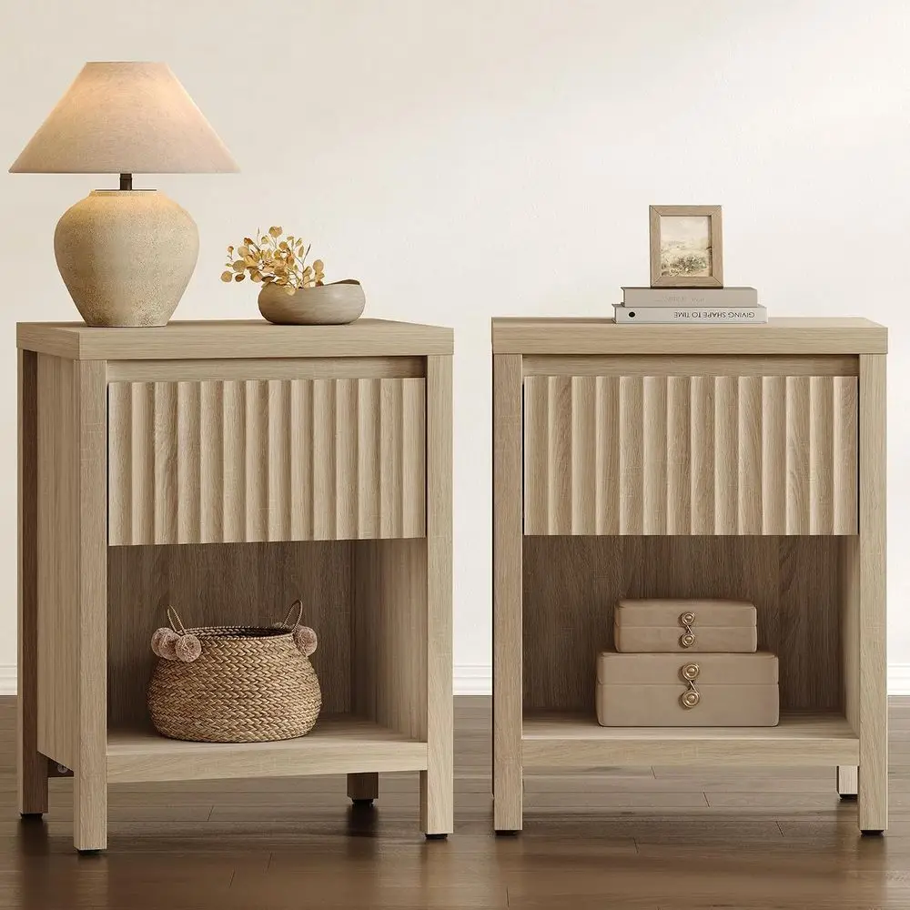 luted Night Stand Set o 2, armhouse Nightstands with Der, Boho Bede Table with Storage Shel, Large End Tables Bed Side Tables or