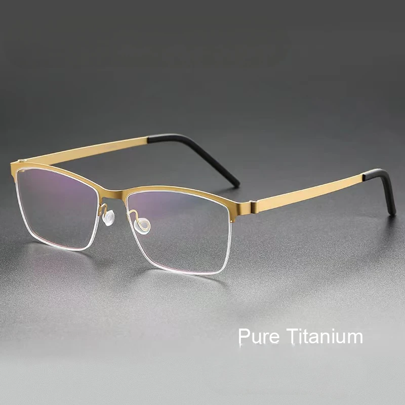 Denmark Screwless Square Glasses Frame Men Half Rim 7405 Pure Titanium Eyeglasses Fashion Ultralight Prescription Spectacles