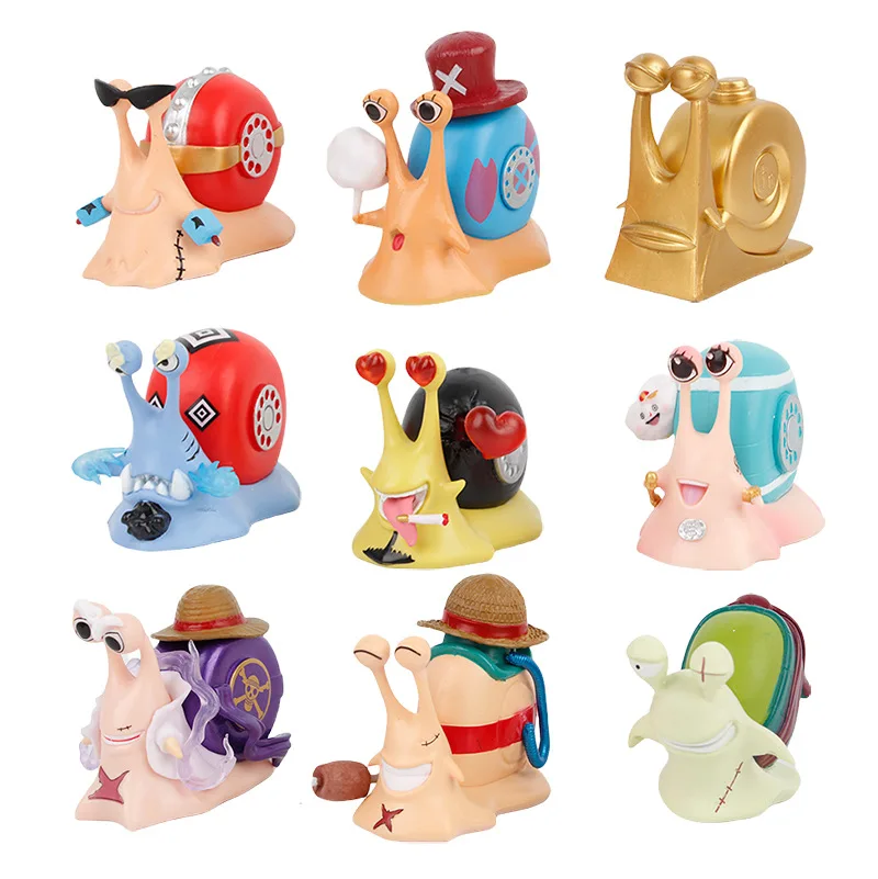 9in1 Anime Figure Trafalgar Den Den Mushi Doflamingo Law Don Quixote Telephone Snail Worm 8cm Pvc Collection Model Toy Gift