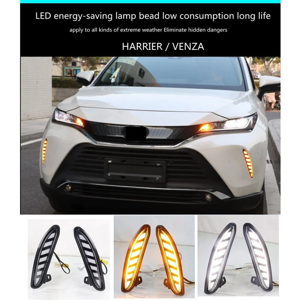 1 Set Car LED Daytime Running Light DRL Flowing Turn Signal Fog Lamp for Toyota HARRIER VENZA 2021 2022,Yellow Light