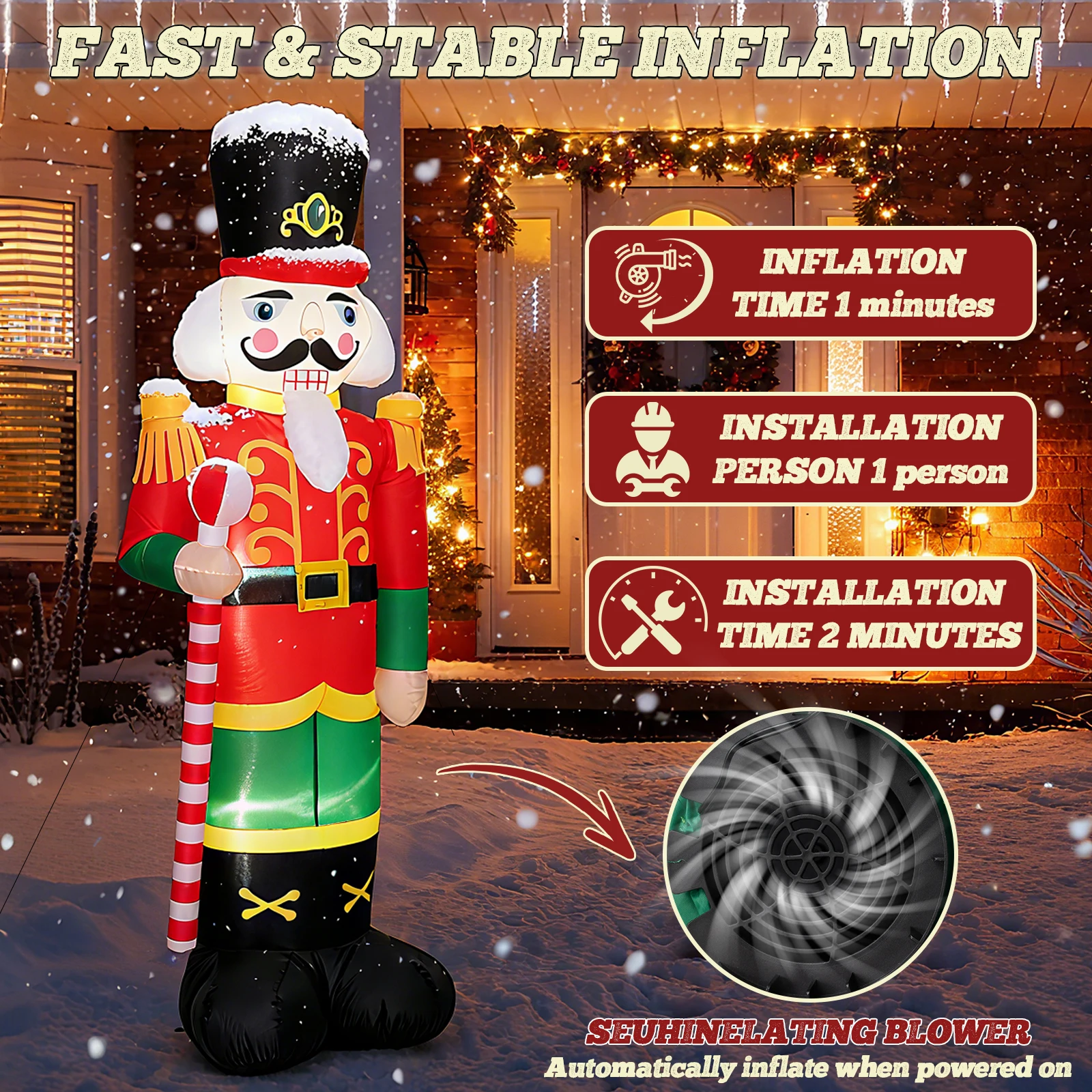 

12ft Christmas Inflatable Nutcracker Soldier Outdoor Decoration with LED Lights Outdoor Ornament Party Garden Decor Holiday