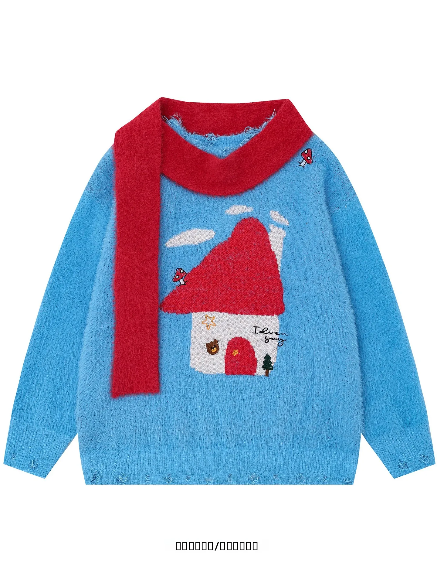 

Модный брендовый свитер с цветочным узором, свободного кроя, со съемным шарфом и дизайнерскими вырезами, повседневная вязаная одежда