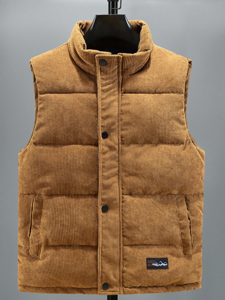 Chaleco acolchado de algodón para hombre, chaqueta sin mangas, cálida, informal, cuello alto, Color sólido, otoño e invierno, 2023