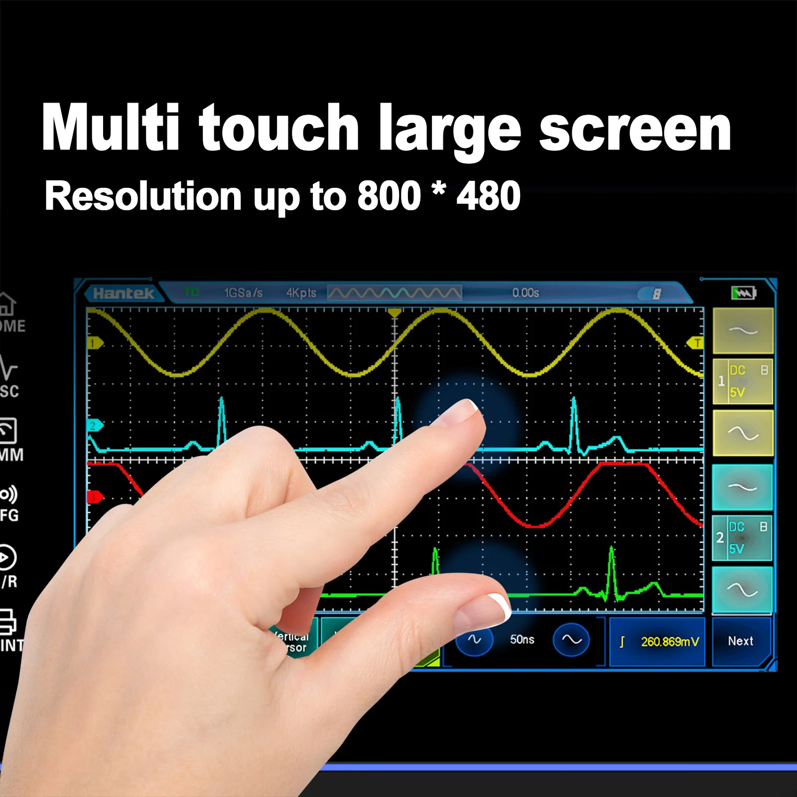 Hantek Touch Screen Tablet Oscilloscope 4 Channel 250MHZ 1GSa/S Digital Oscilloscope + Multimeter 2 in 1 Oscilloscope Type C +8M