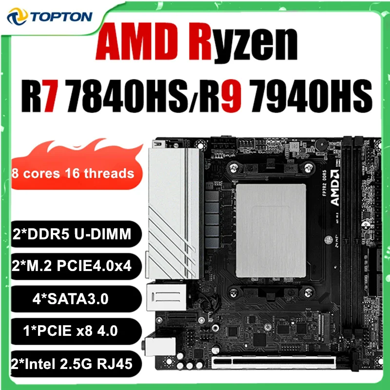 

Topton N17 NAS Gaming Motherboard AMD Ryzen 9 7940HS 7 7840HS 2xNVMe 4xSATA3.0 1x PCIEx8 2xDDR5 2x2.5G LAN 17x17 ITX Mainboard