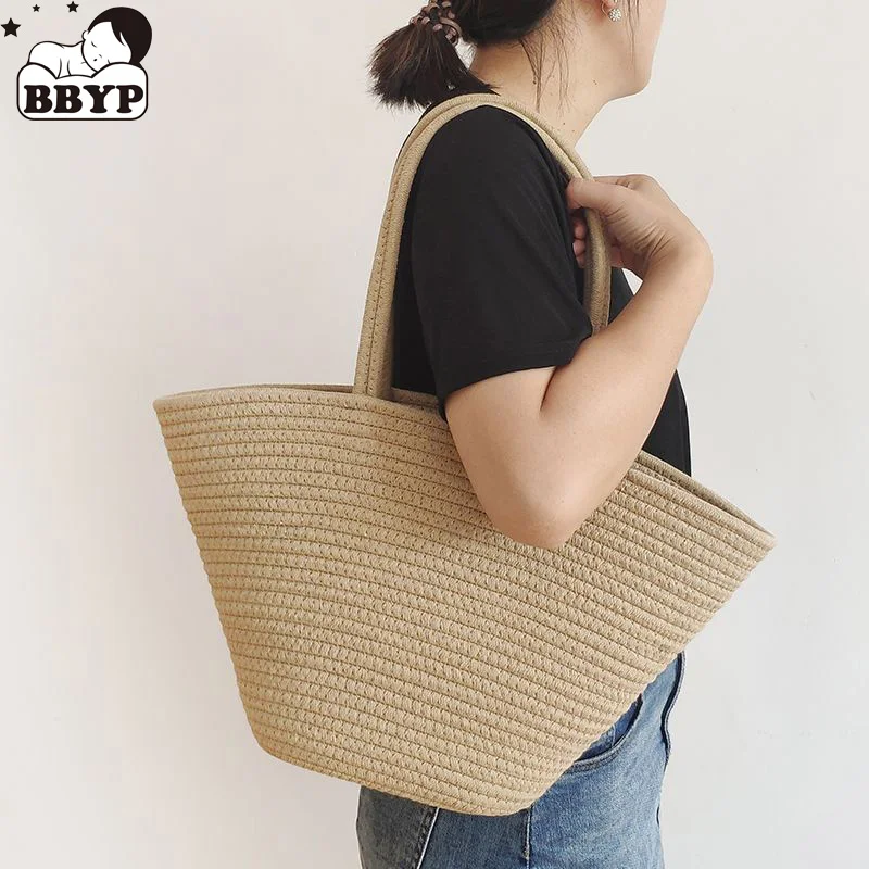 Women's Knitting Shoulder Bag New Summer Large Capacity Hollow Cotton Bag Casual Beach Vacation Handbags Eco Reusable Shopper