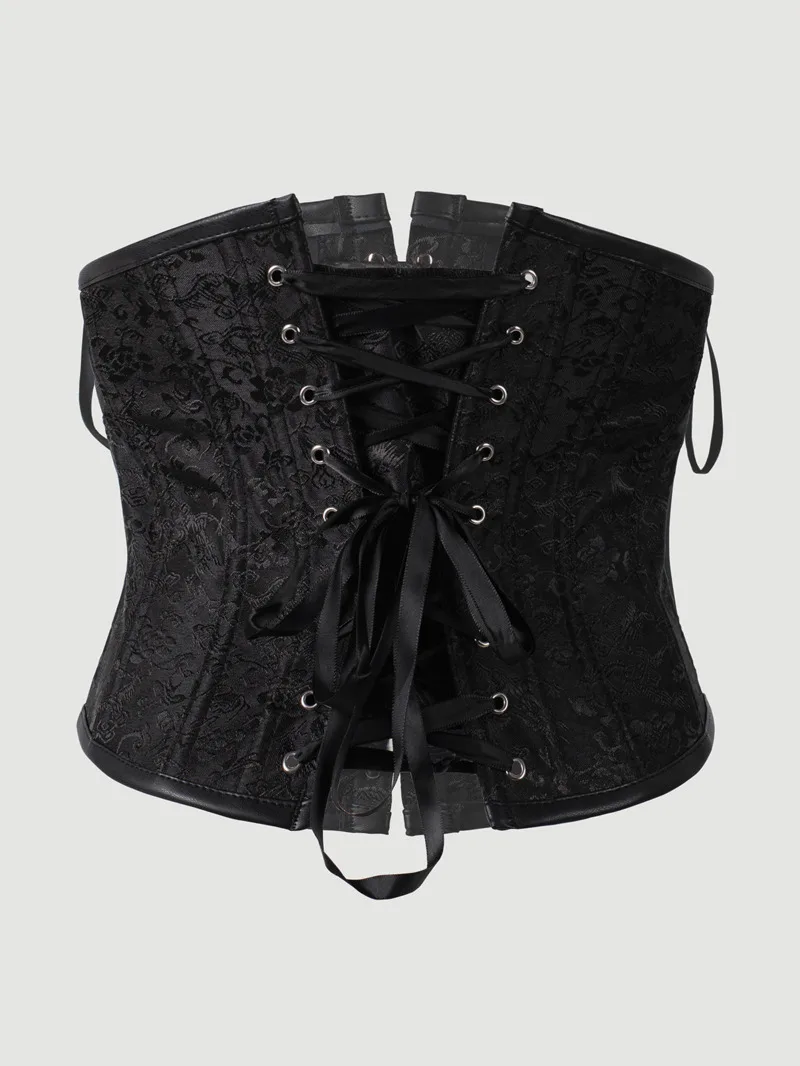 Sexy Leather Tight Corset Jacquard Waist Cincher Bust Support Shapewear New Lace-up Court Casaul Elegant Style Corset B8RO