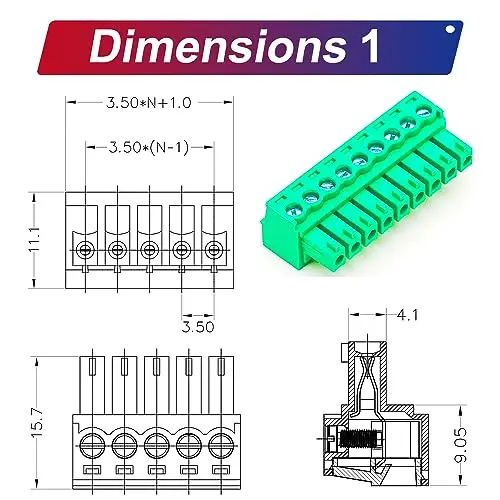 3.5mm 9 Pin Phoenix Connector PCB Screw Terminal Block Connector (4Pcs 3.5M-9Pin)