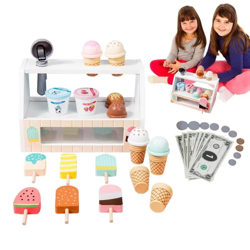 

Ice Cream Play Set Montessori Pretend Play Food Wooden Scoop And Serve Fake Ice Cream Food Toys Kids Kitchen Accessories