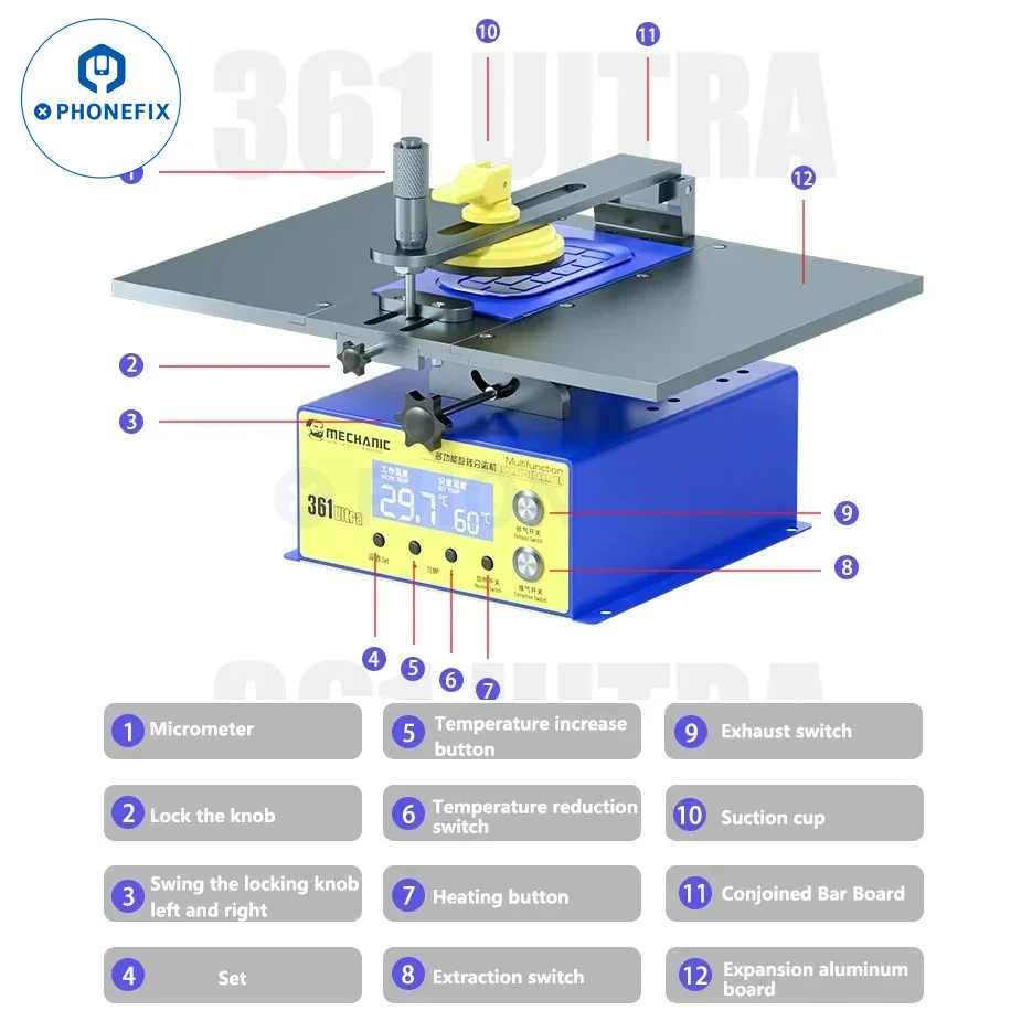 Mechanic 361 Ultra 360° Rotary Separator Machine LCD Touch Max 14-inch Screen Separating Middle Frame Remover for iPhone ipad