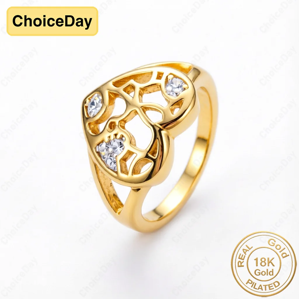 

18k Gold-Plated #8 Exquisite Openwork Heart-Shaped Cubic Zirconia Ring, A Women'S Engagement Party Gift Jewelry