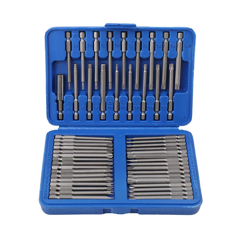 B50 50pc 75mm Extra Long Magnetic Screwdriver Bit Set Security Head 1/4 Screwdriver Bits Kit Torx Star Hex Spline Bit Set