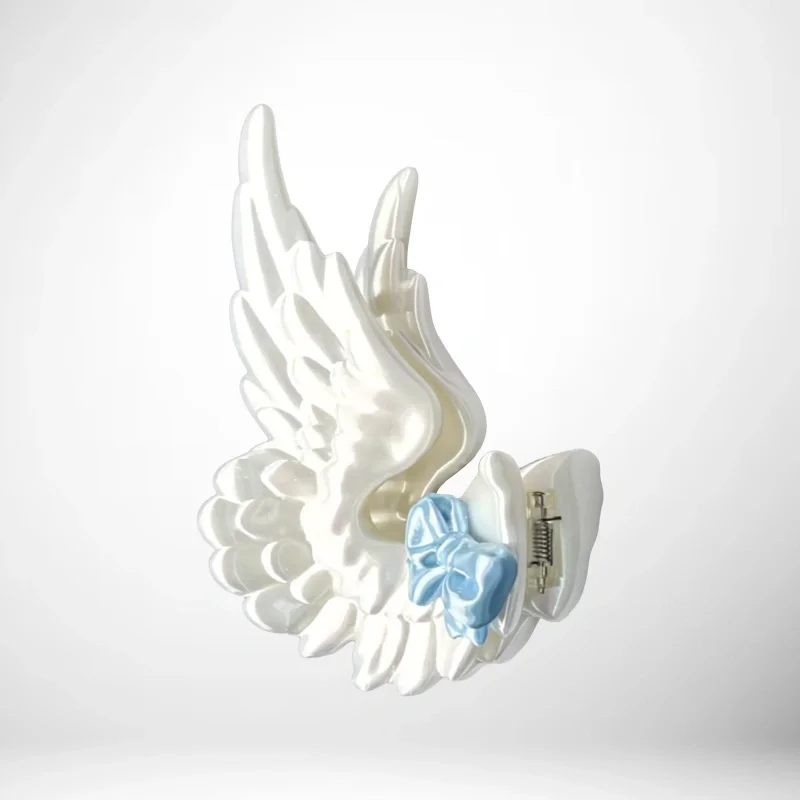Yanzhuji Angel Wing Claw Clip Pearlescent White Light Blue Bow Korean Ins Style Sweet Elegant Hair Accessories For Women Daily - view 4