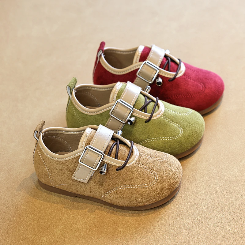 Girls Retro Flat Shoes Simple Suede Solid Color Kids Non-slip Leather Shoes Outdoor School Walking Soft Children Causal Shoes