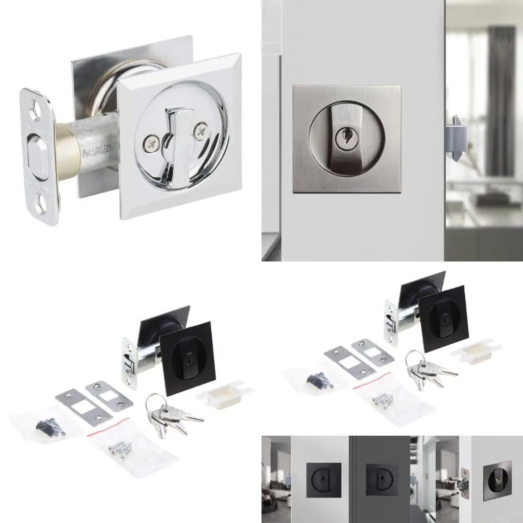  Privacy Pocket Door Lock Square Black Sliding-Door Lock for Barn Contemporary Privacy Square Pocket Door Hardware-Tool