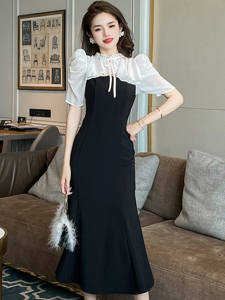 

Summer Princess Dress Women Lady Chic Retro Hollow Puff Sleeve Slim Midi Party Prom Birthday Mujer Vestidos Robe Street Clothes