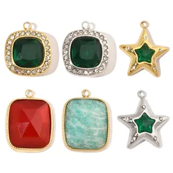 3pcs/Lot Star Zircon Stainless Steel Diy Charms Women Square Natural Stone Earring Necklace Making Jewelry Pendant