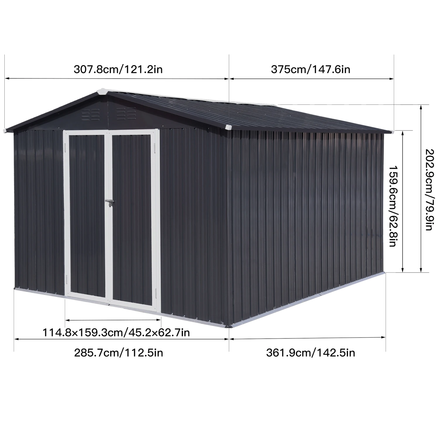 Metal Garden Shed 10x12ft Outdoor Storage Dark-Grey - Durable, Spacious, Weather-Resistant