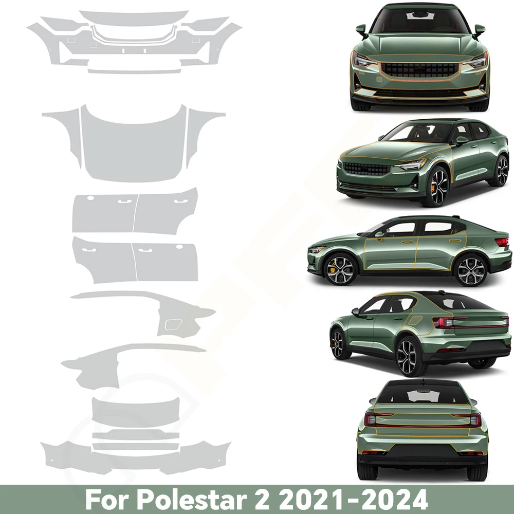 For Polestar 2 2021-2025 TPU Paint Protection Film Pre-cut PPF Car Body Clear Bra Anti-Scratch Resistant Invisible Repairable