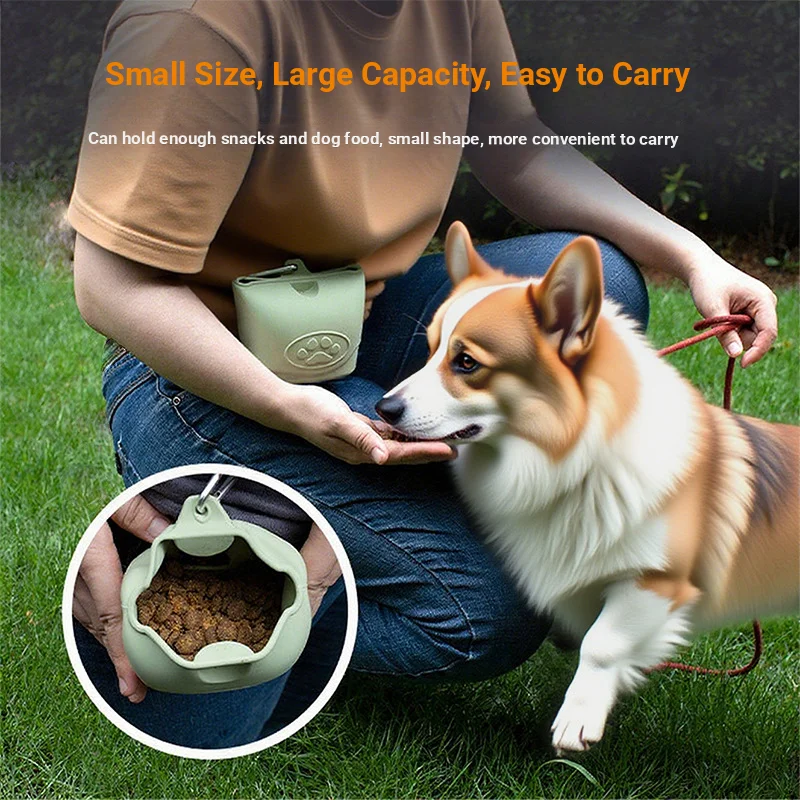 

New outdoor portable dog training, walking dog, feeding waist bag, pet silicone dog food bag, snack bag