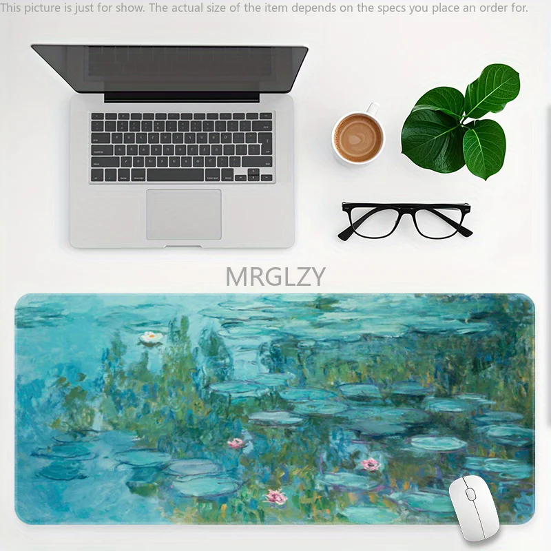 لوحة ماوس زنبق الماء الانطباعية كبيرة مطاطية مضادة للانزلاق ملحقات مكتب الكمبيوتر لوحة ماوس للمكتب والألعاب حصيرة لوحة المفاتيح سجادة ديكور #4