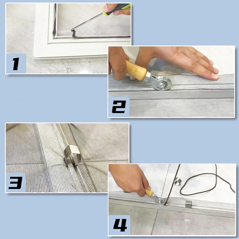 Screen Repair Kit, Screen Roller Tools,Roller With Bearing & Removal Hook & Screen Clips, Screen Spline For Install