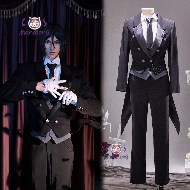 Anime Black Butler Sebastian·Michaelis Cosplay Costume Handsome men's tailcoat suit tie party carnival gentleman customized Set