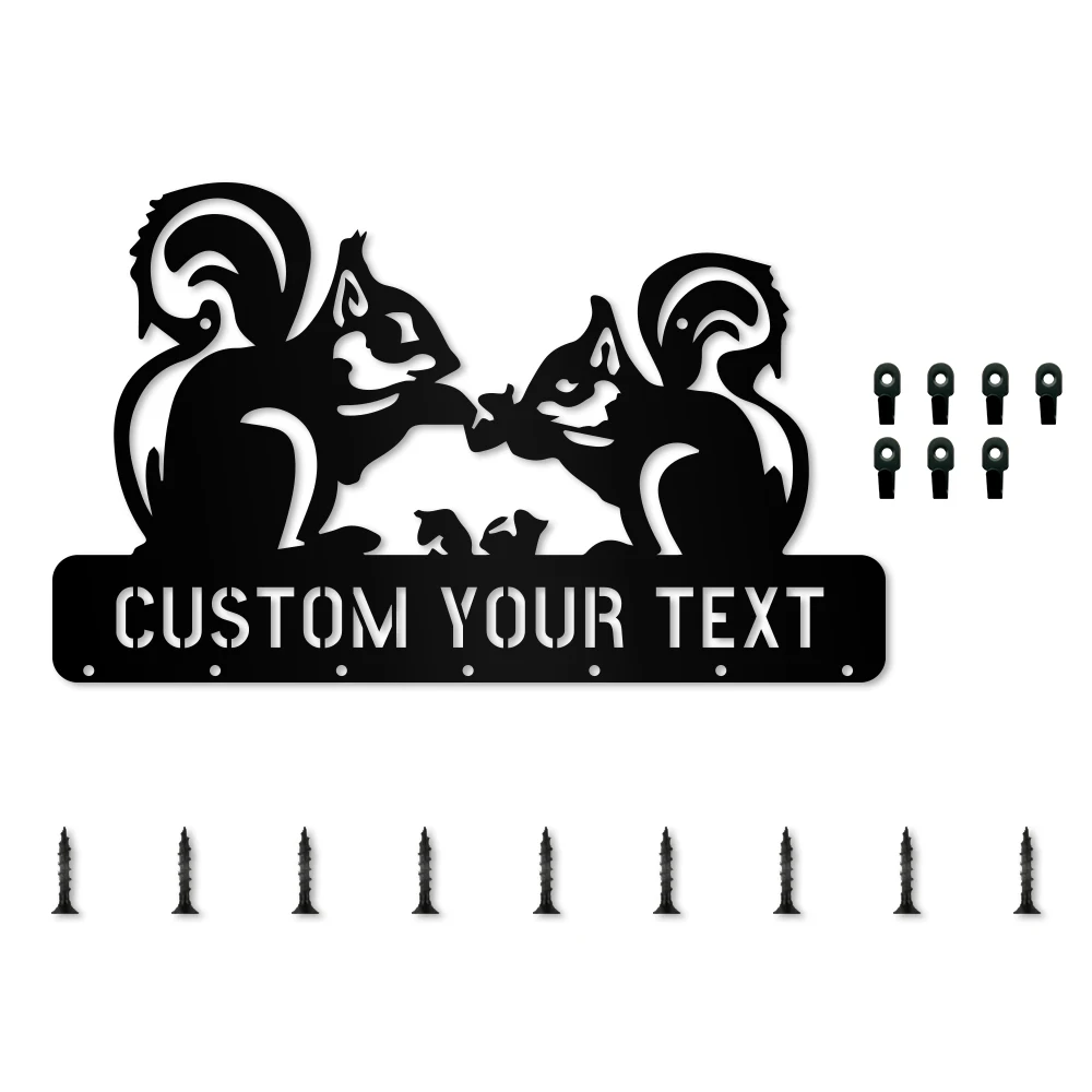 

1pc squirrels cute funny Customized Text Metal Key Holder Metal Rack For Hat Towel