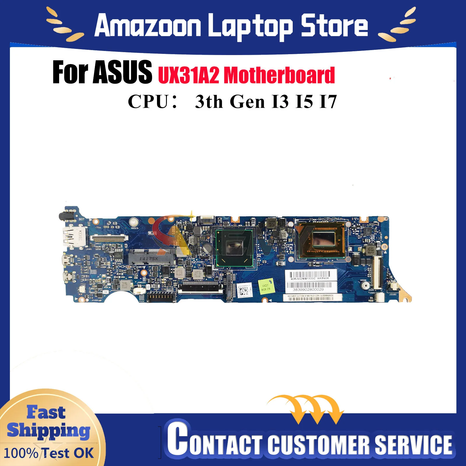 

UX31A2 Laptop Motherboard For ASUS ZenBook UX31A UX31A2 Notebook Mainboard With I3 I5 I7 CPU 100% tests OK fast shipping stk