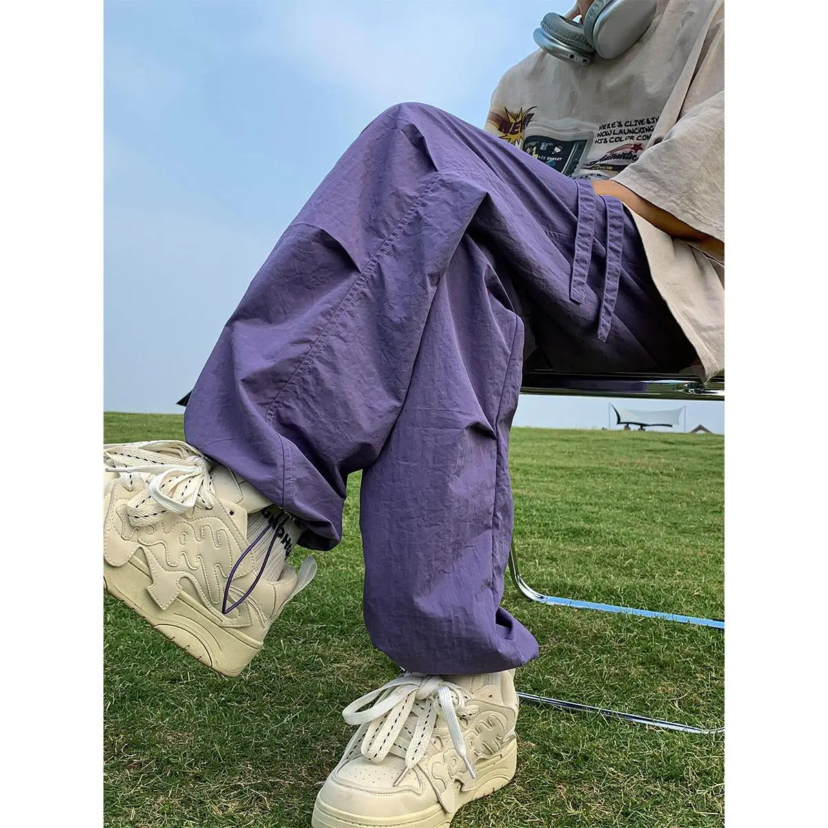 

Qui Dry Ice Silk Men's Summer Thin Sun Protection Loose Casual Pants Cargo orts Breathable Lightweight Trousers