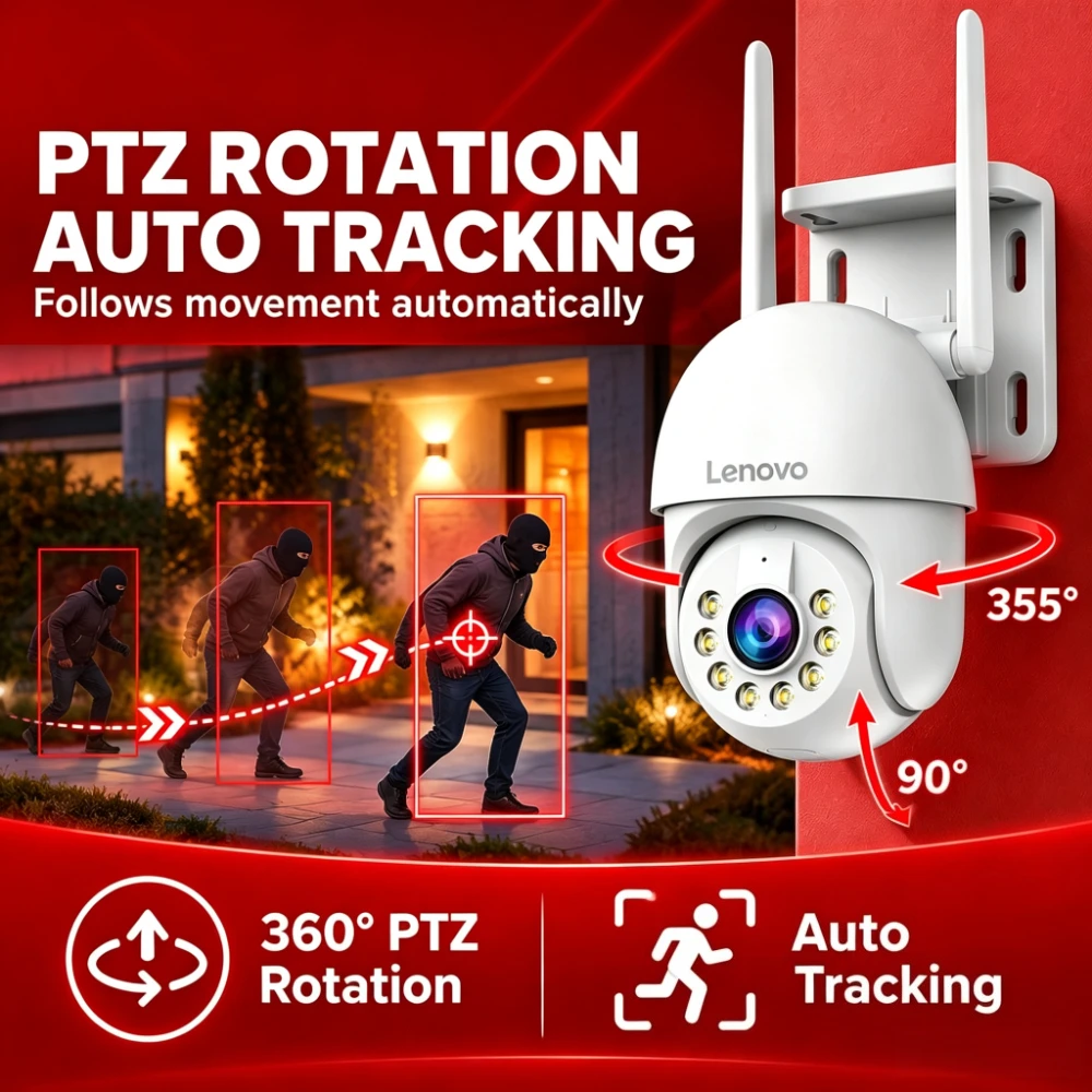 Lenovo 3K 5MP HD Smart Wifi PTZ Camera Outdoor 5X Zoom IP66 Waterproof Auto Tracking CCTV IP Camera Security Video Surveillance