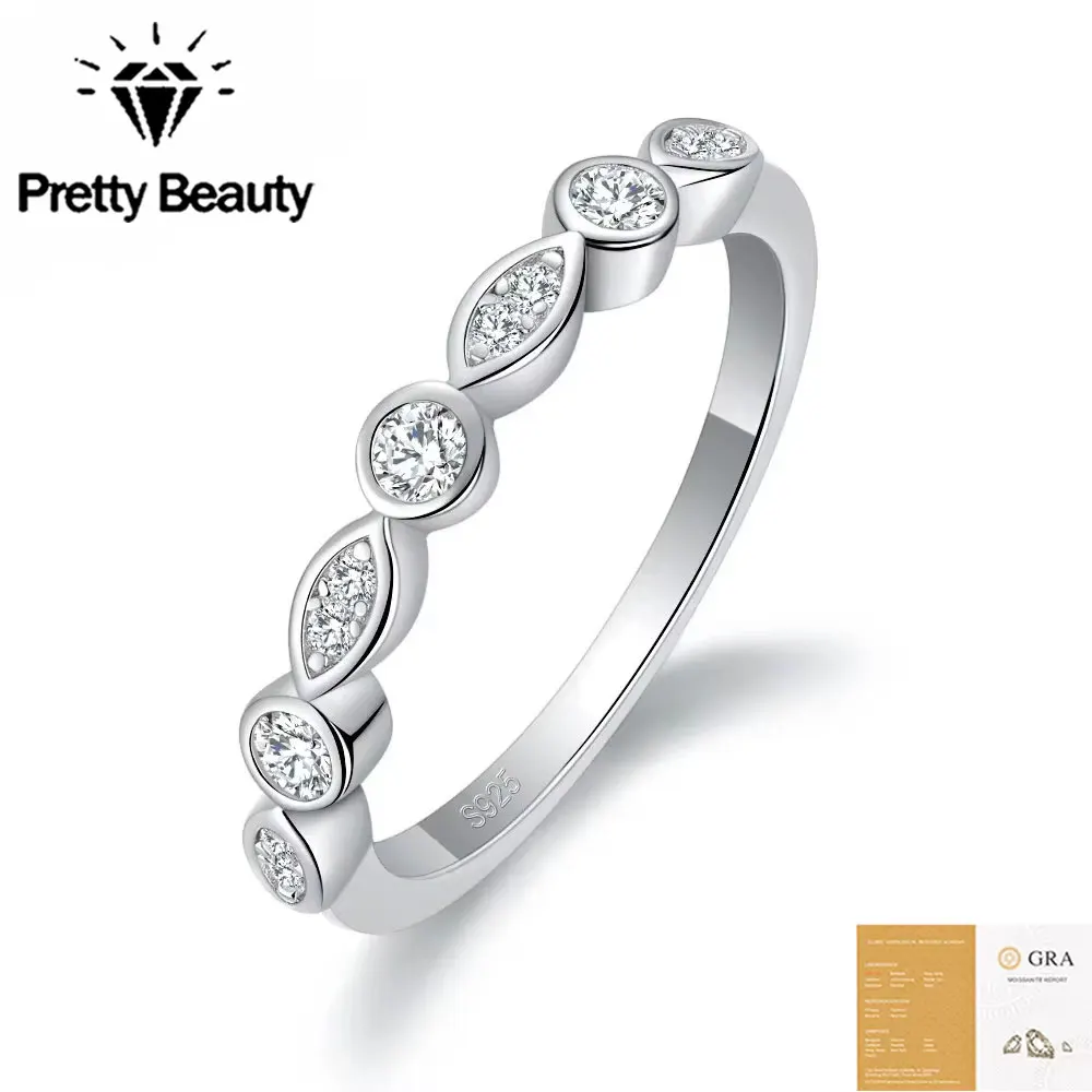 Hübscher Moissanit-Ring mit gewelltem, gebogenem Band für Damen, S925 Silber, dünner, zierlicher, stapelbarer Ring, hypoallergener Alltagsschmuck