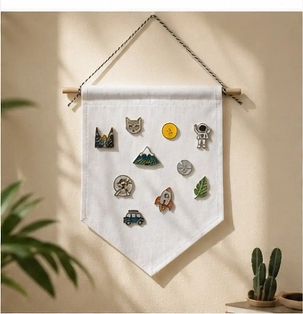 6Pcs Canvas Banner Wall Hanging Blank Craft Flags White Rectangle Canvas Pennant Banners for Painting Embroidery Pin Display