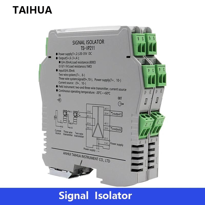 Din Rail Analog Signal Converter 4-20ma to 0-10V 0-5V 2 In 2 Out Signal 35MM Isolator Voltage Current Signal Adjustor