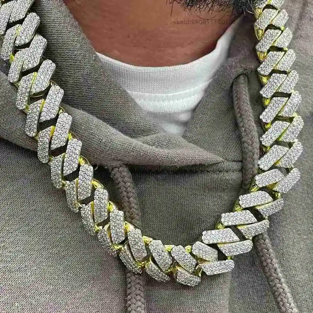 

Quality Fine Jewelry 925 Sterling Silver 20mm 3 Rows Moissanite Diamond Iced Out Hip Hop Cuban Link Chains