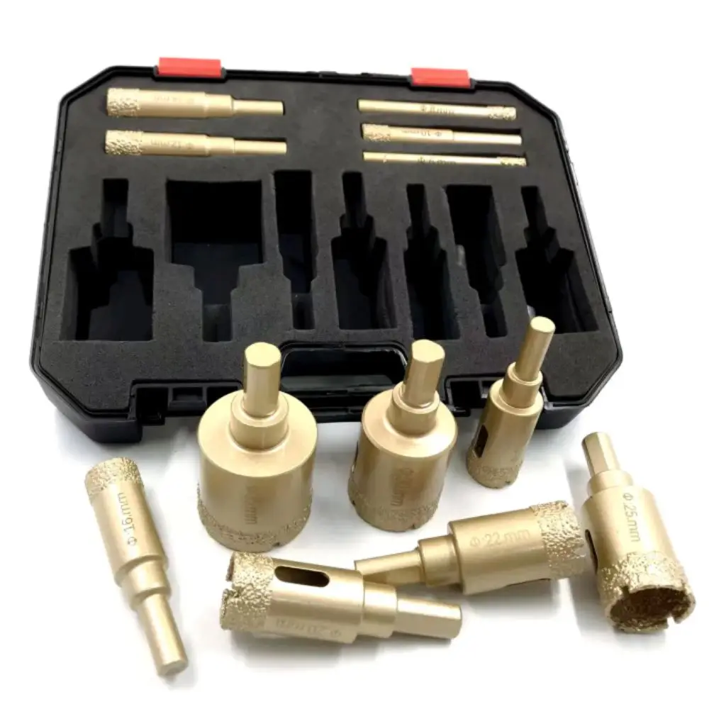 真空ろう付けアダマスドリルビット12本セット-6-35mmサイズ-アダマスコーティングドリル-ゴールドカラーろう付けドリルビット-花崗岩加工用