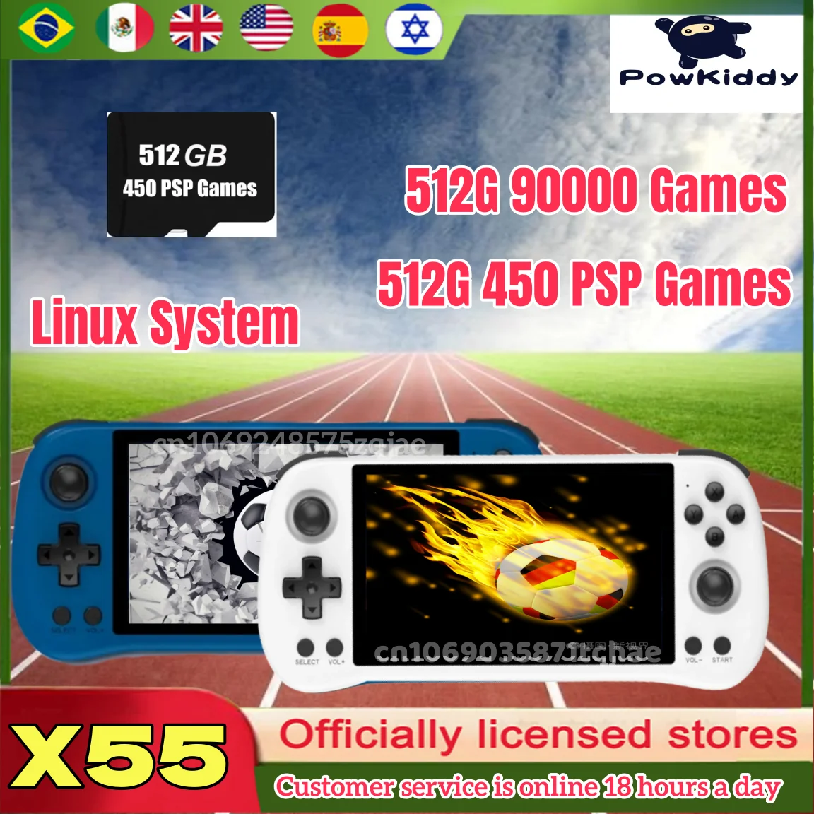 

POWKIDDY X55 5.5 INCH Portable Handheld Video Game Consoles RK3566 TV HD Open-Source Retro Player 512G 90000 Games PSP Kids Gift