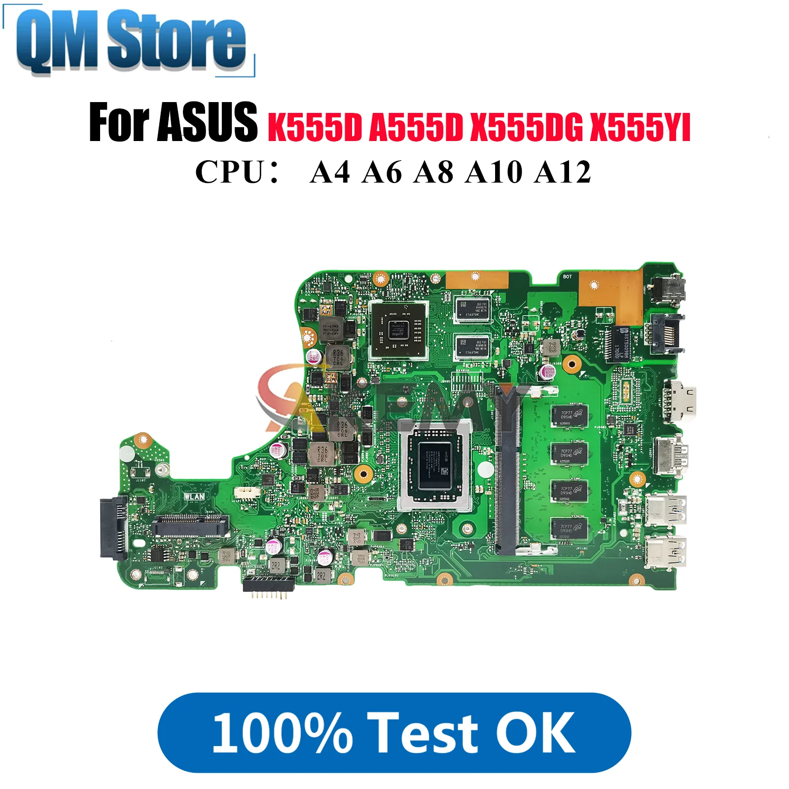 

X555DG Laptop Motherboard For ASUS VivoBook A555D K555D X555YI X555YA X555DG X555D Notebook Mainboard With A4 A6 A8 A10 A12 CPU