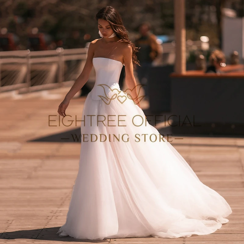 Eightree White A-Line Wedding Dresses Princess Strapless 2 Pieces Wedding Gowns Boho Beach Bridal Prom Dress bestidos de novia