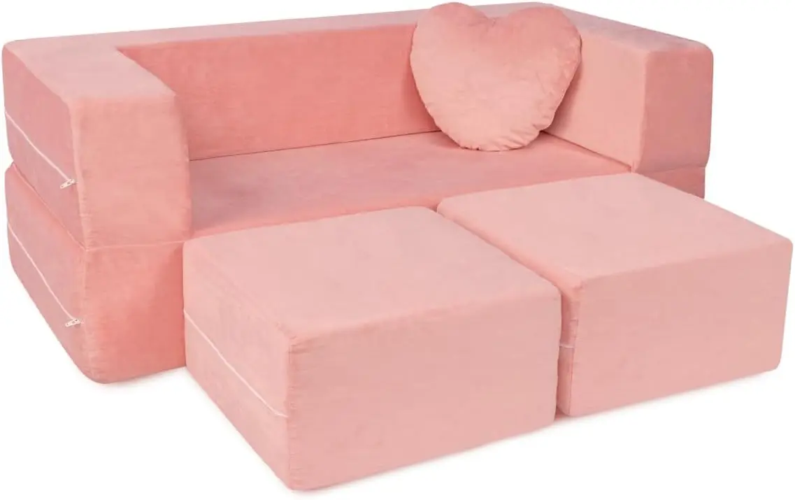 

Kids Couch - Modular Kids Sofa for Toddler and Baby Playroom/Bedroom Furniture (Pink) with Bonus Pillow
