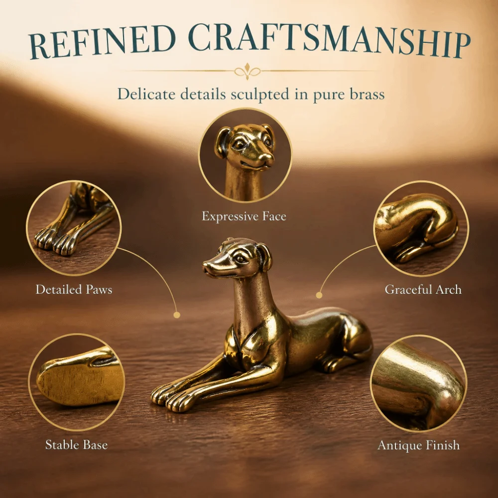 Hand-Carved Brass Greyhound Figurine Exquisite Antique Finish Desktop Figurine Ornament Vintage Elegant Zodiac Dog Tea Pet